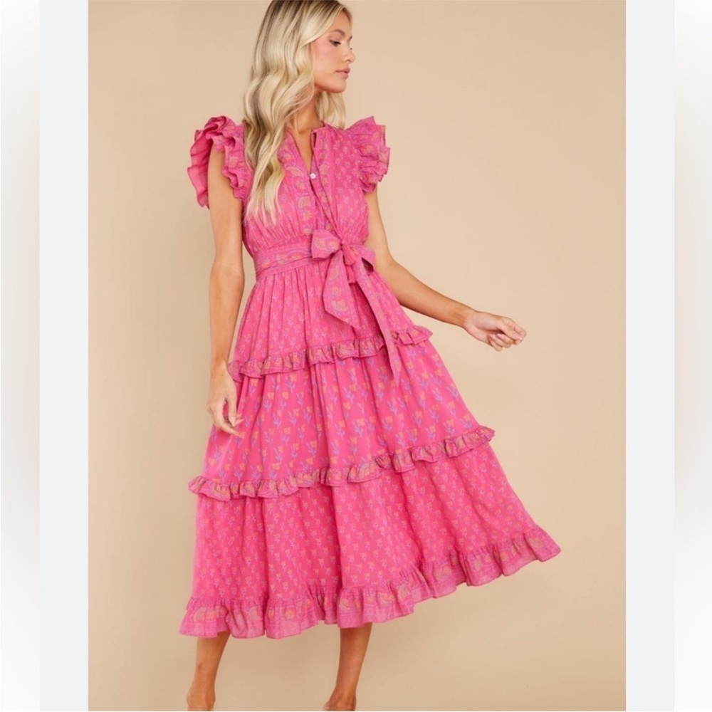 Cleobella Kenzie Floral Tie-Waist Midi Dress in Ditzy Print. Size Small